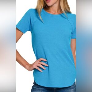 Zenana New Without Tags Bright Blue Short-Sleeve WaffleTee